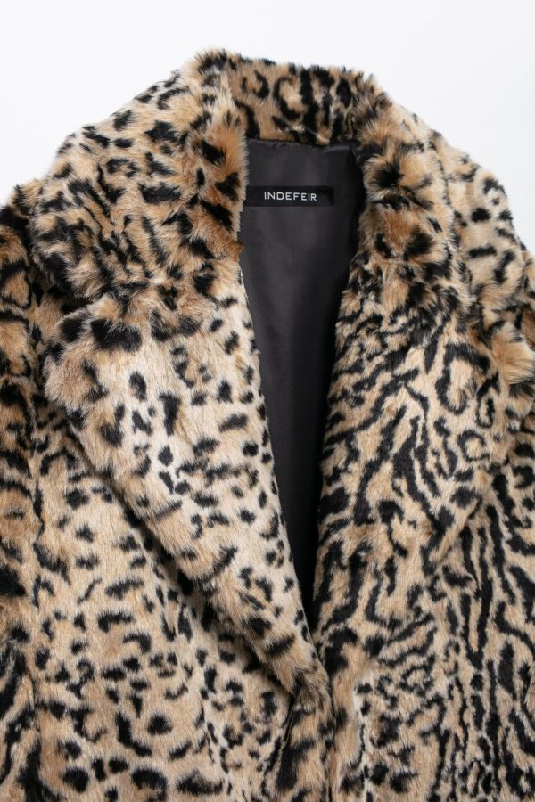 Women’s Animal Pattern Artificial Fur Effect Coat - Image 4