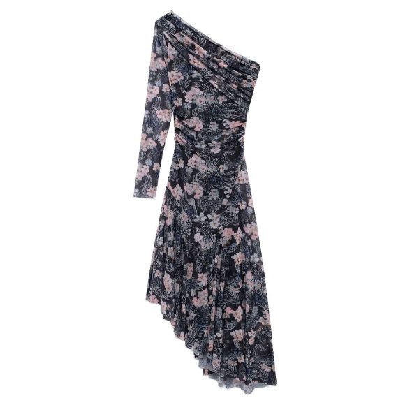 Autumn Women’s Elegant Asymmetric Printing Silk Net Dress - Image 3