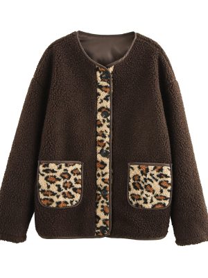 Women’s Autumn Winter Leopard Print Casual Loose Long Sleeve Jacket