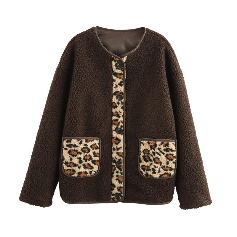 Women’s Autumn Winter Leopard Print Casual Loose Long Sleeve Jacket