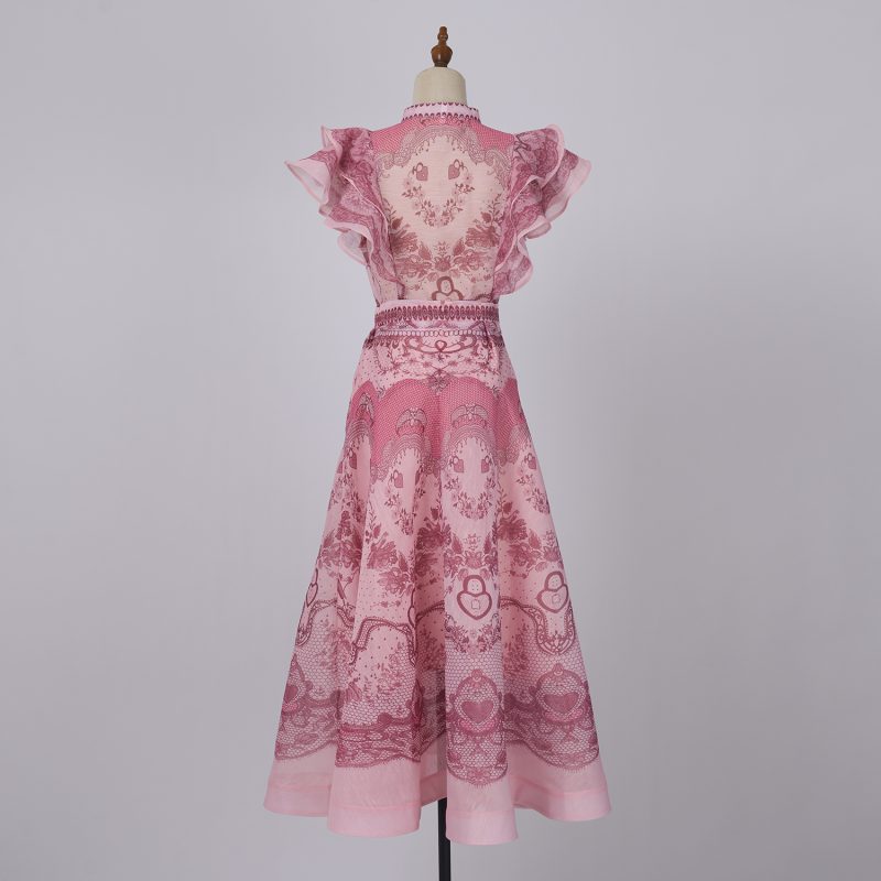 Women Sleeveless Stand-Up Collar & Ruffled Skirt Set - Image 4