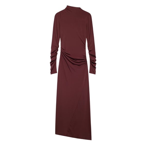 Winter Women’s Elegant Pleated Maxi Dress with Half High Collar - Image 3