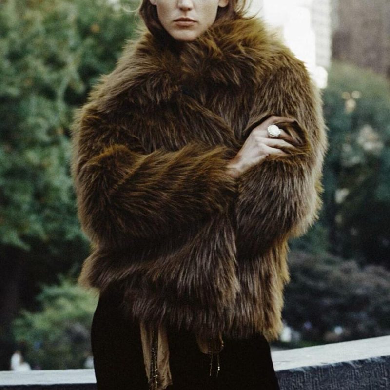 Women’s Artificial Fur Effect Short Overcoat Jacket
