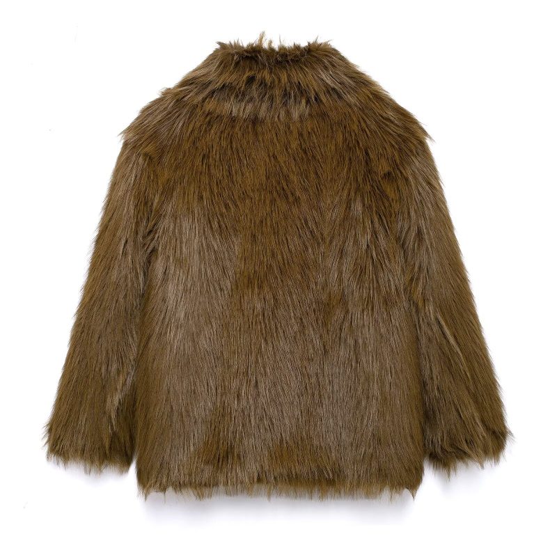 Women’s Artificial Fur Effect Short Overcoat Jacket - Image 3