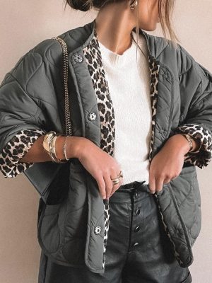 Women’s Autumn Winter Quilted Cotton Leopard Print Coat