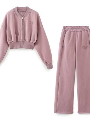 Embroidered Washed Sweatshirt Set – Women’s Casual Outfit