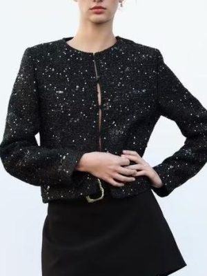 Autumn Women’s Round Neck Sequin Decorative Texture Top