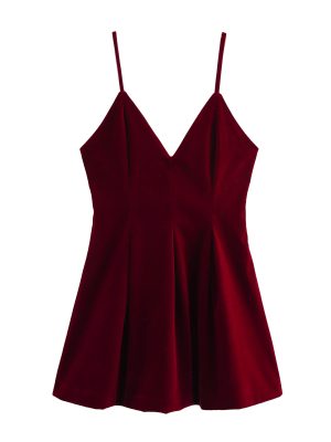 Sexy Wine Red Velvet Sling Dress for Autumn