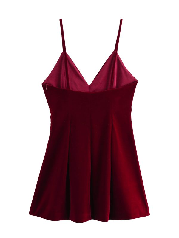 Sexy Wine Red Velvet Sling Dress for Autumn - Image 2