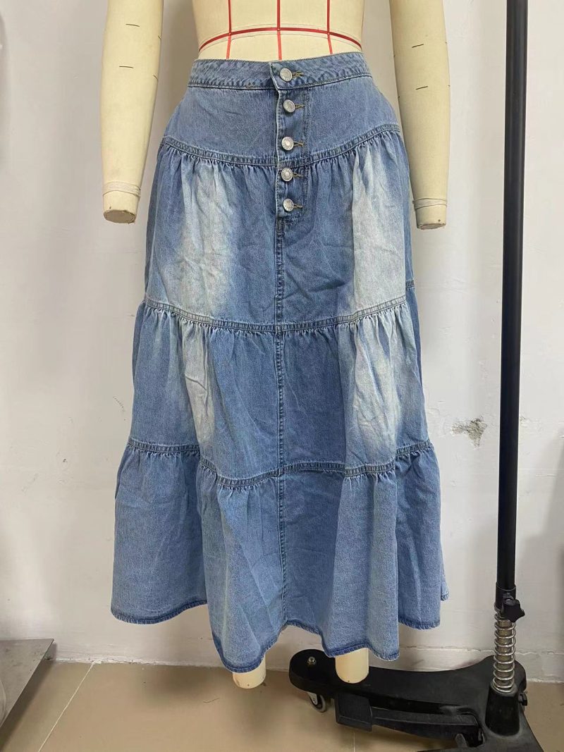 Women's A-Line Layered Cake Denim Skirt - Image 3