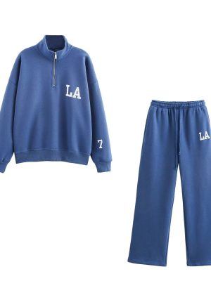 Autumn Preppy Washed Sweatshirt and Pants Set – Women’s Casual Outfit