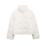 Winter Stand Collar Long Sleeve Zipper Cotton Padded Coat for Women