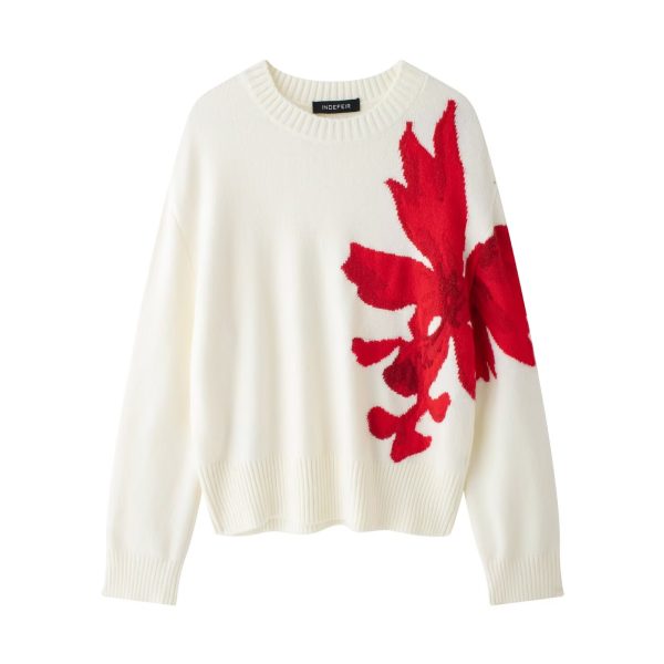 Fall Gold Scale Floral Embroidered Loose Sweater for Women - Image 2