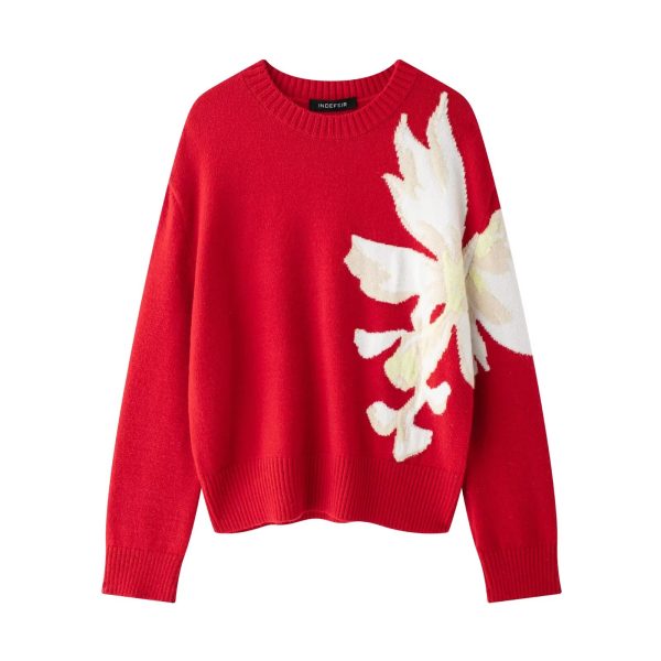 Fall Gold Scale Floral Embroidered Loose Sweater for Women - Image 4