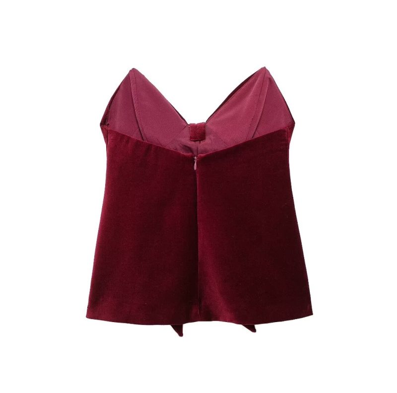 Winter Women’s Sexy Bowknot Decoration Velvet Top - Image 3