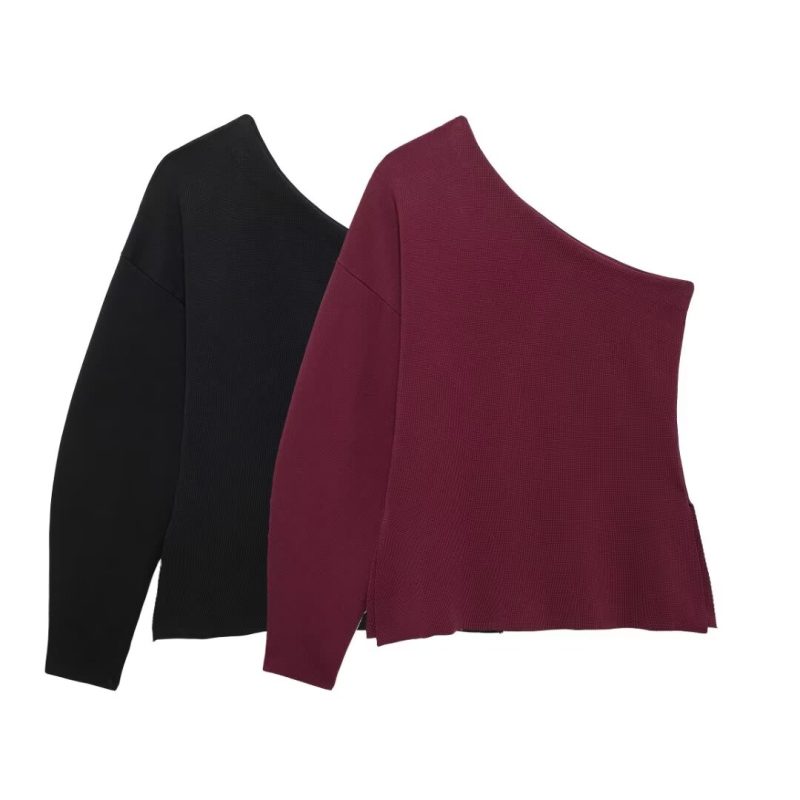 Autumn Asymmetric Slim Fit Pullover Knitted Top - Image 2