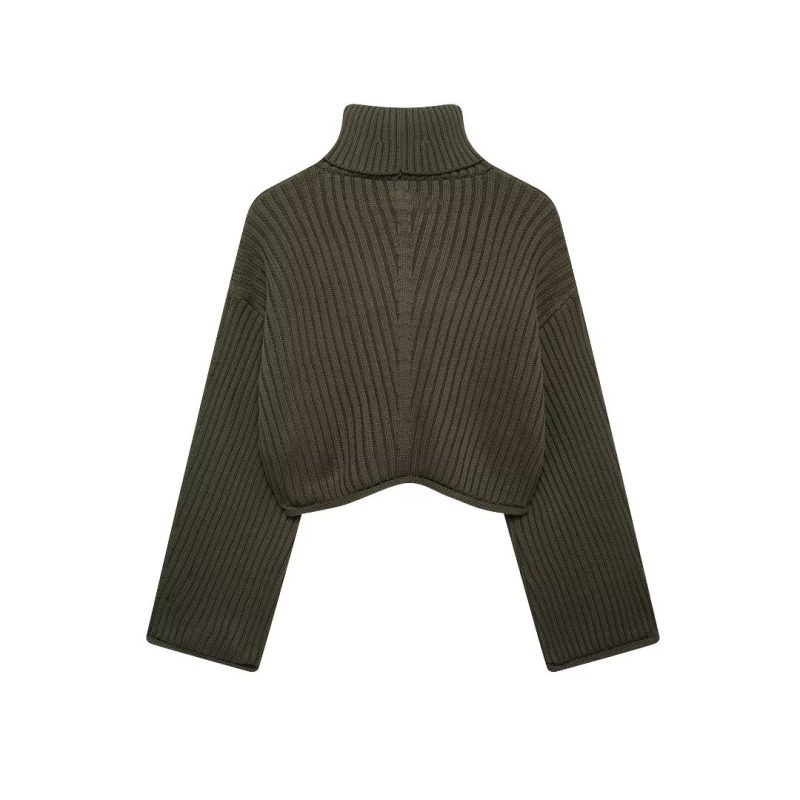 Autumn Simple Threaded Long Sleeve Stand Collar Knitted Sweater - Image 5