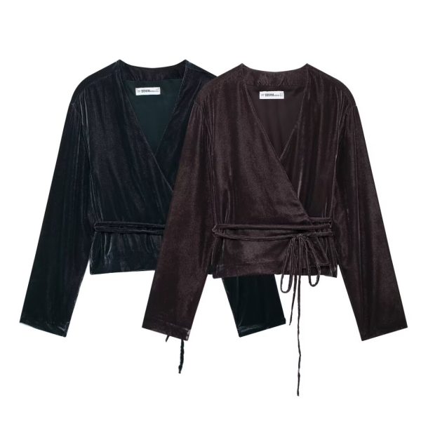 Velvet Double-Breasted Coat for Women - Image 2