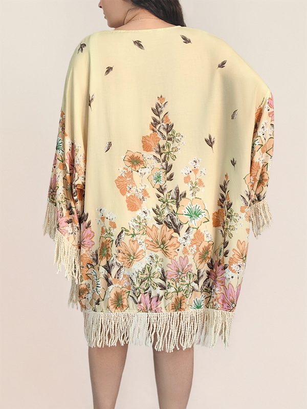 Plus Size Bohemian Printed Tassel Blouse Cardigan for Women - Image 2