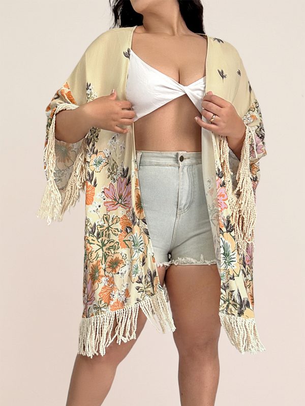 Plus Size Bohemian Printed Tassel Blouse Cardigan for Women - Image 6