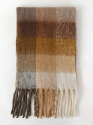 Women’s Nordic Plaid Wool Scarf for Autumn Winter