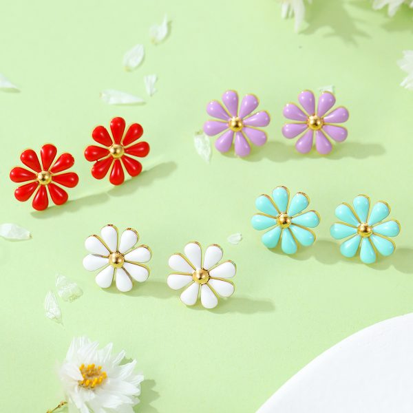 Summer Fresh Little Daisy Drop Titanium Steel Earrings - Image 3