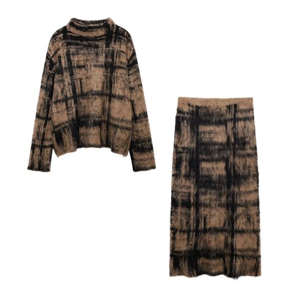 Women’s Plaid Jacquard Sweater and Skirt Set - Image 2