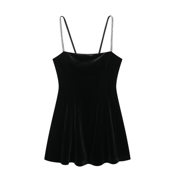 Autumn Velvet Slim Fit Mini Sling Dress for Women - Image 2