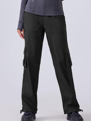 Outdoor Running Exercise Pants with Multi-Pocket Wide Legs