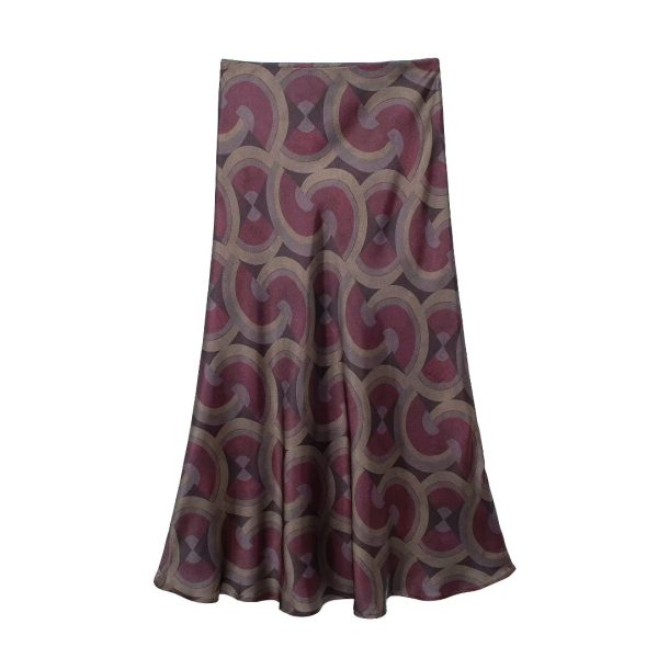 Autumn Printed Elegant Wild Midi Skirt - Image 2