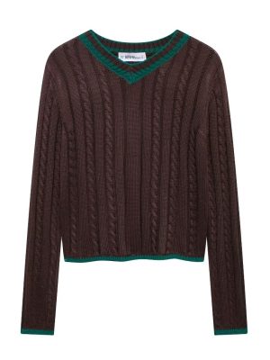 Winter Women’s Casual Long Sleeve V-Neck Cable Pattern Knitwear