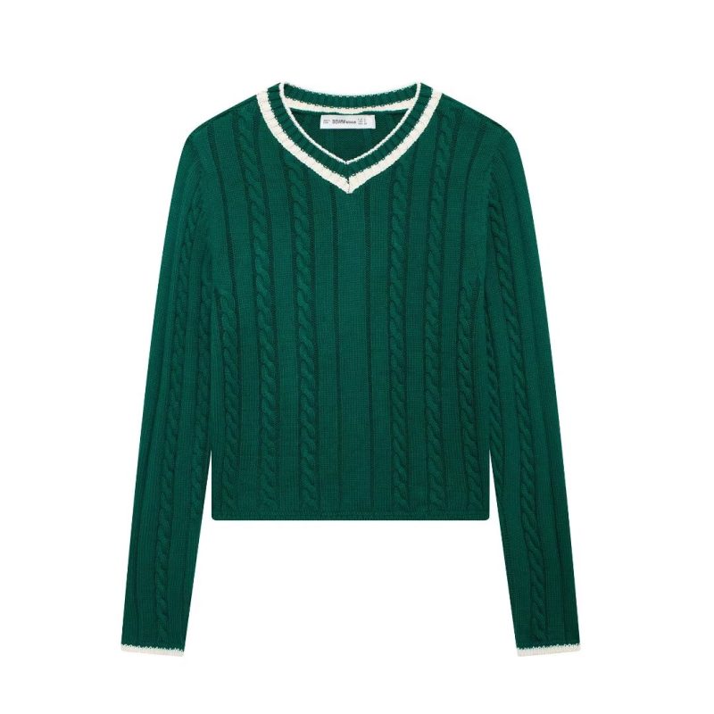 Winter Women’s Casual Long Sleeve V-Neck Cable Pattern Knitwear - Image 3