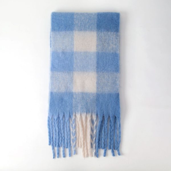 Women’s Rainbow Tassel Plaid Cashmere-Like Winter Scarf - Image 3