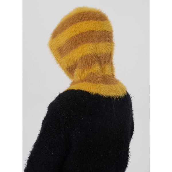 Women’s Striped Mink-Like Knit Balaclava Wool Cap - Image 3