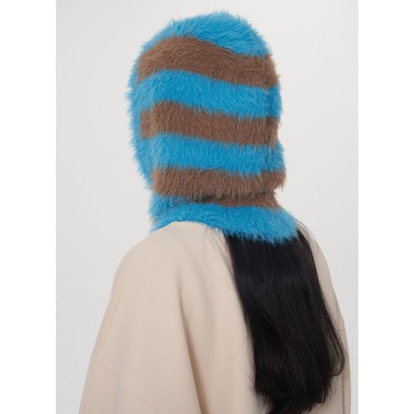 Women’s Striped Mink-Like Knit Balaclava Wool Cap - Image 4