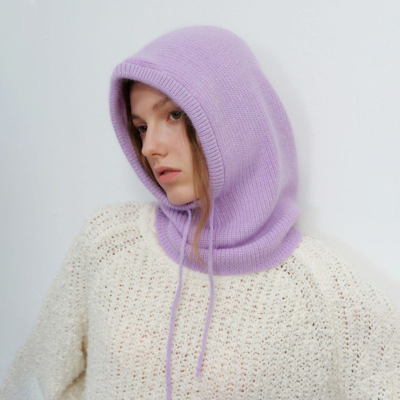 Women’s Solid Color Rabbit Fur Drawstring Winter Hat - Image 2