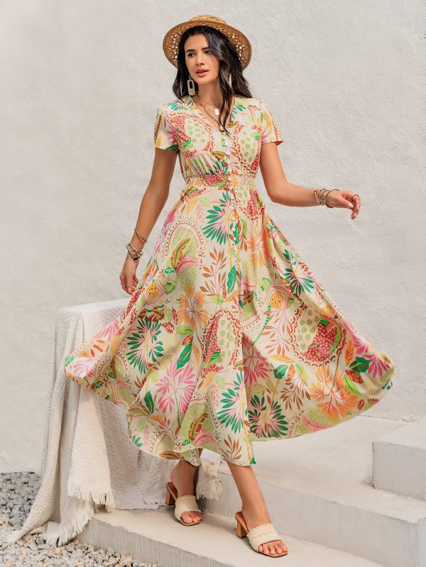 Women's Bohemian Short Sleeve Step Dress for Summer