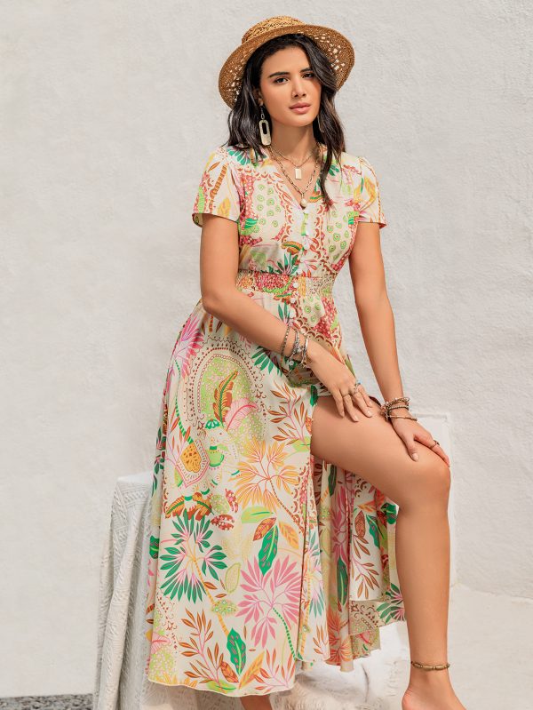 Women's Bohemian Short Sleeve Step Dress for Summer - Image 2