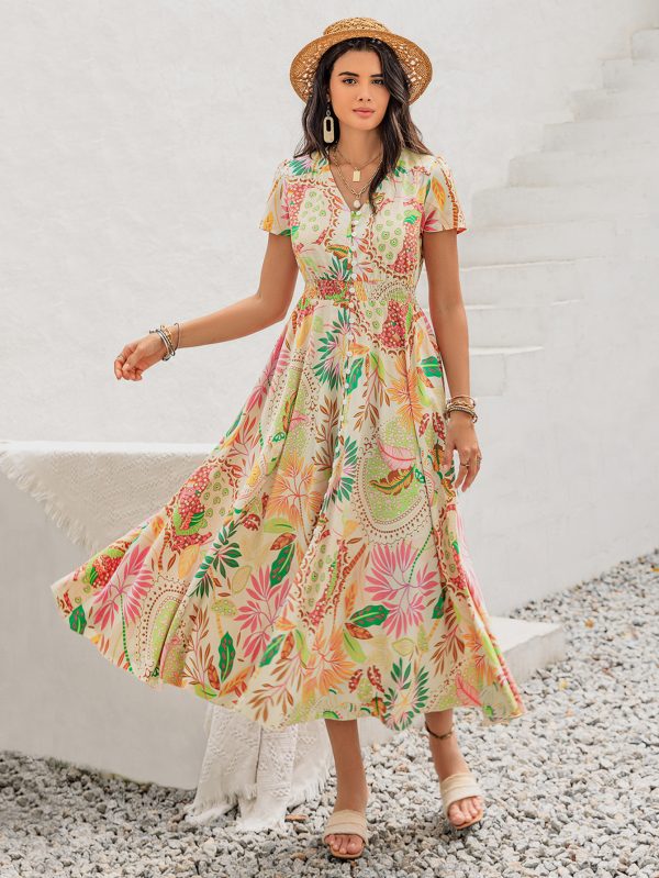 Women's Bohemian Short Sleeve Step Dress for Summer - Image 3