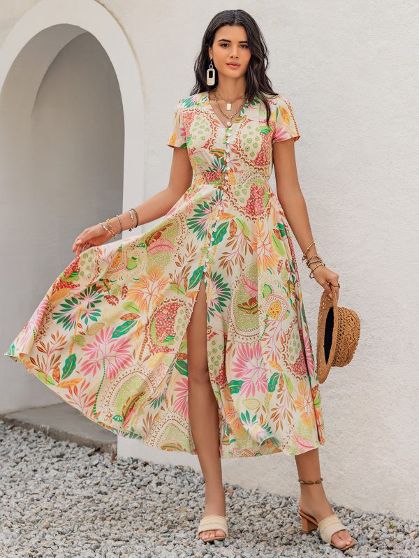 Women's Bohemian Short Sleeve Step Dress for Summer - Image 6