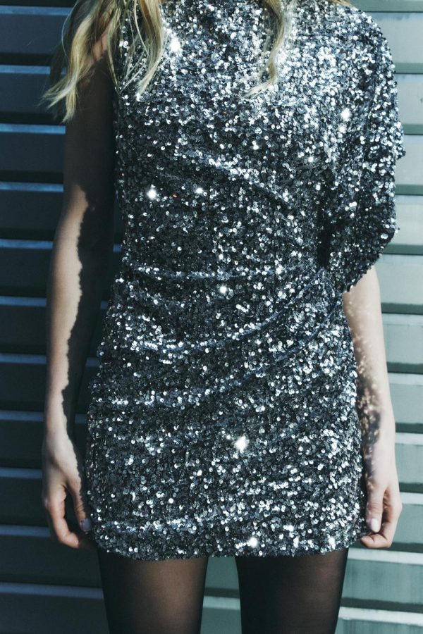 Women’s French Waist Slimming Sequin Short Sleeve Dress - Image 2