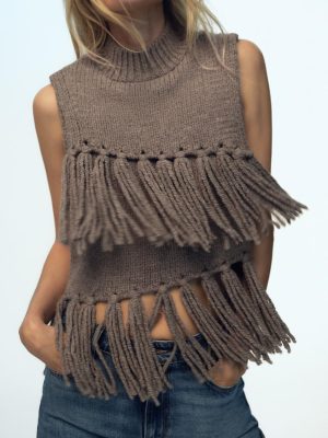 Women’s Autumn Winter Tassel Decorated Knitted Sweater Vest