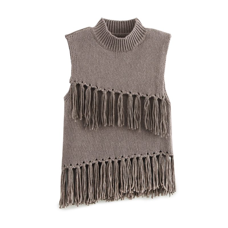Women’s Autumn Winter Tassel Decorated Knitted Sweater Vest - Image 3