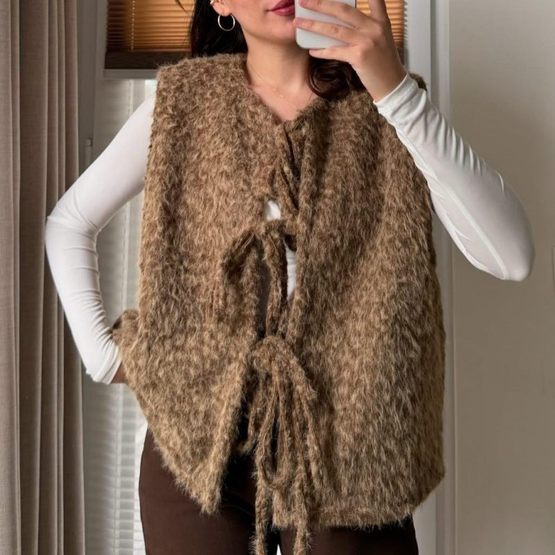 Women’s Bow Tie Sleeveless V-Neck Vest Cardigan for Autumn & Winter