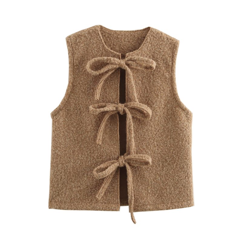 Women’s Bow Tie Sleeveless V-Neck Vest Cardigan for Autumn & Winter - Image 4