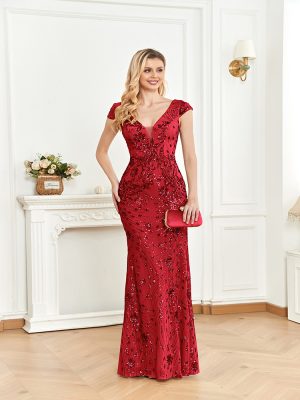 Sequined Champagne Evening Dress Slim Fit Fishtail Cocktail