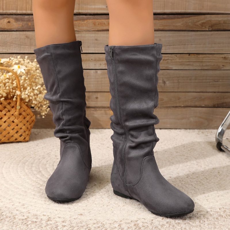 Leopard Print Suede Mid-Calf Height-Increasing Boots