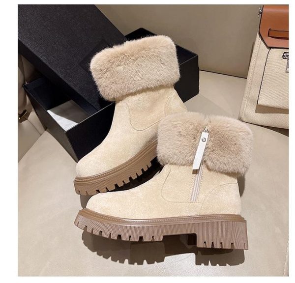 Furry Short Tube Platform Snow Boots with Side Zipper - Image 4