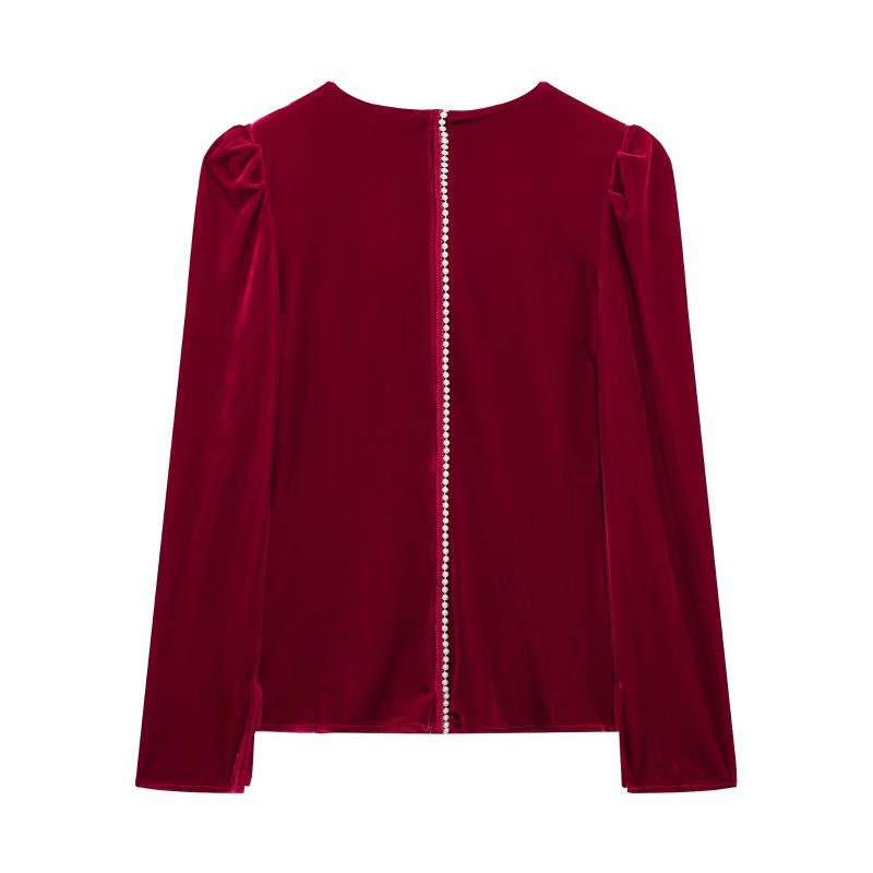 Women’s Autumn Winter Lantern Sleeve Square Collar Top with Pleated Skirt - Image 3