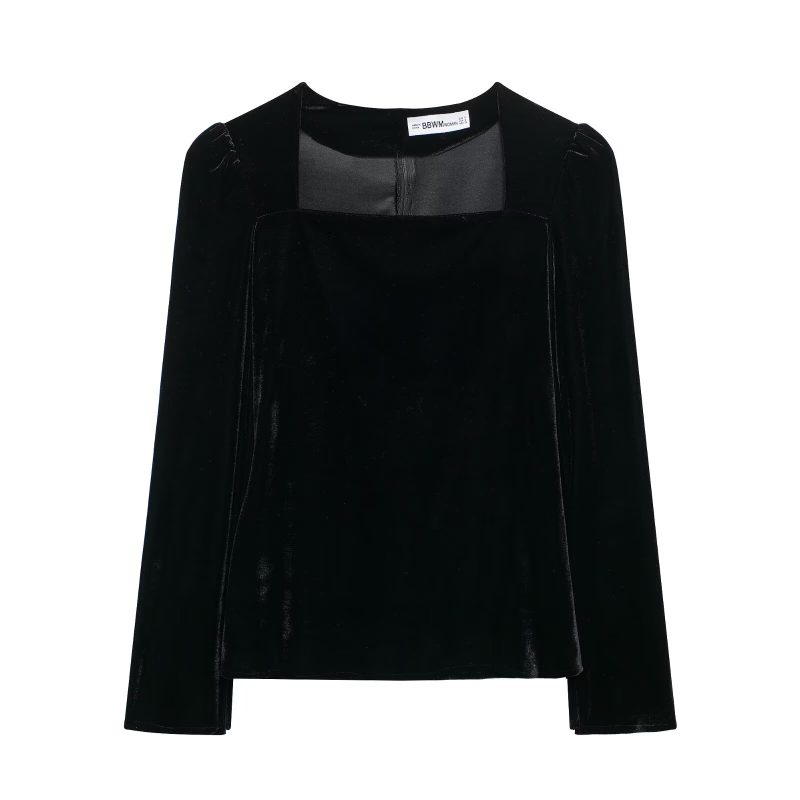 Women’s Autumn Winter Lantern Sleeve Square Collar Top with Pleated Skirt - Image 4